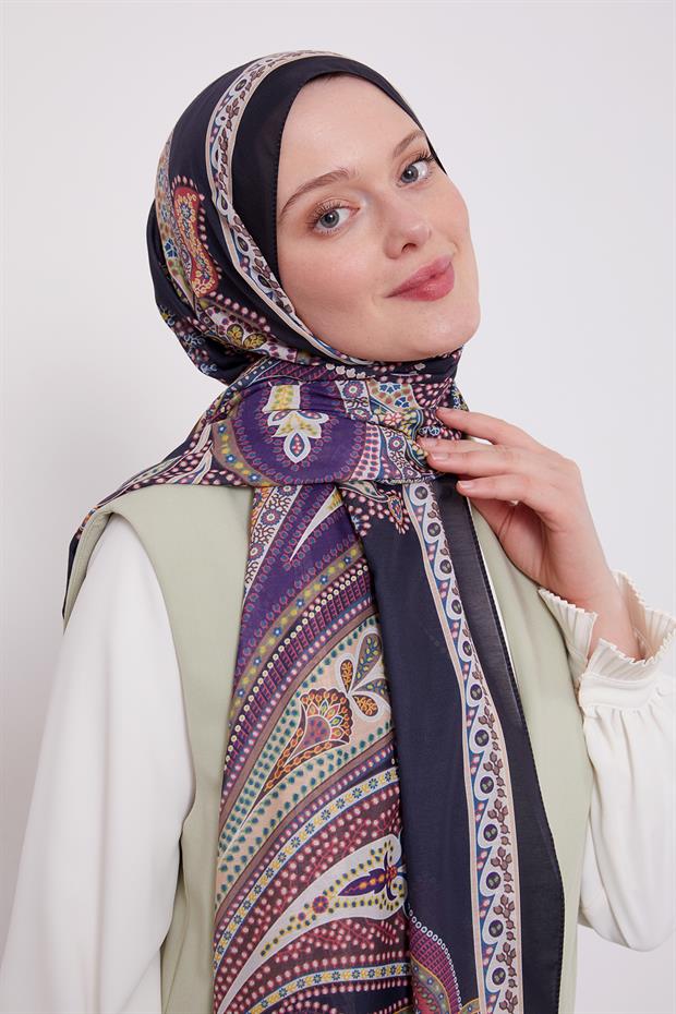 Siyah - Kırmızı Etnik Desen Sport Şal