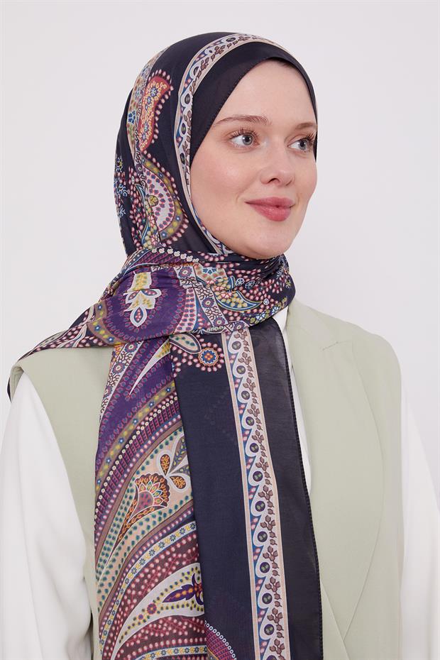 Siyah - Kırmızı Etnik Desen Sport Şal