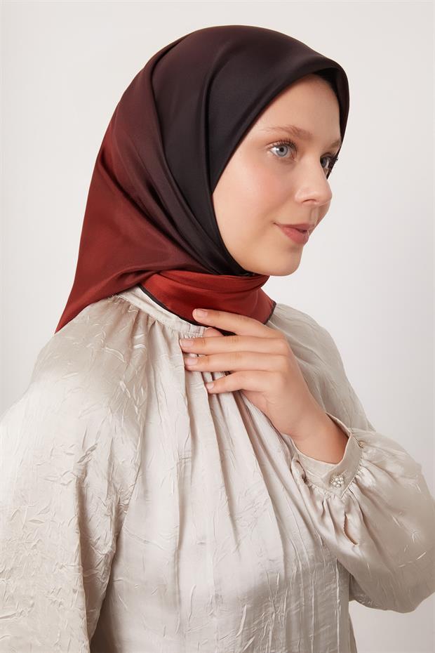 Siyah - Kırmızı Geçişli Twill İpek Eşarp