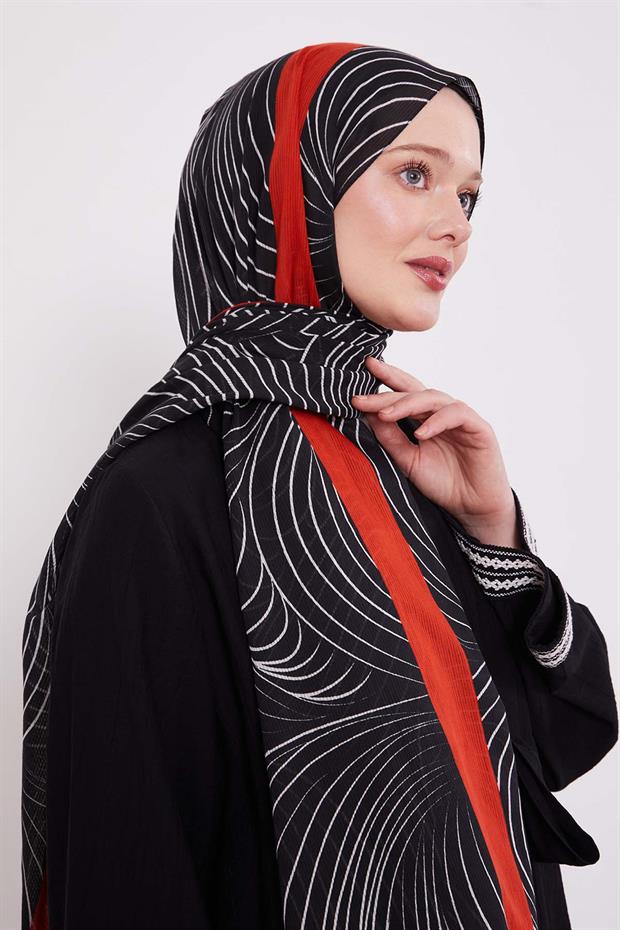 Siyah-Kırmızı Tropikal Pamuklu Şal