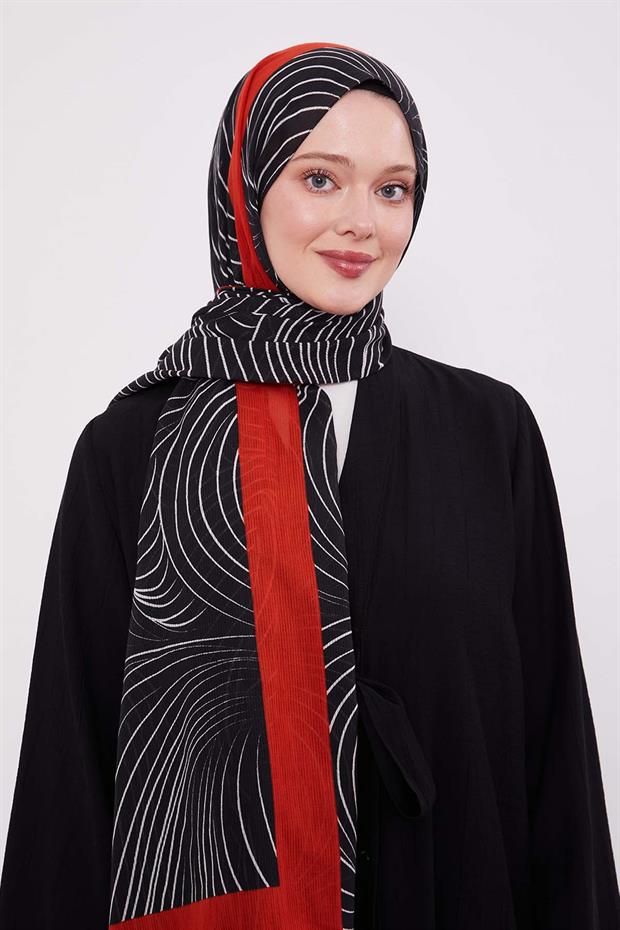 Siyah-Kırmızı Tropikal Pamuklu Şal