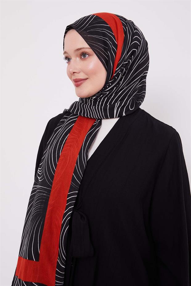 Siyah-Kırmızı Tropikal Pamuklu Şal