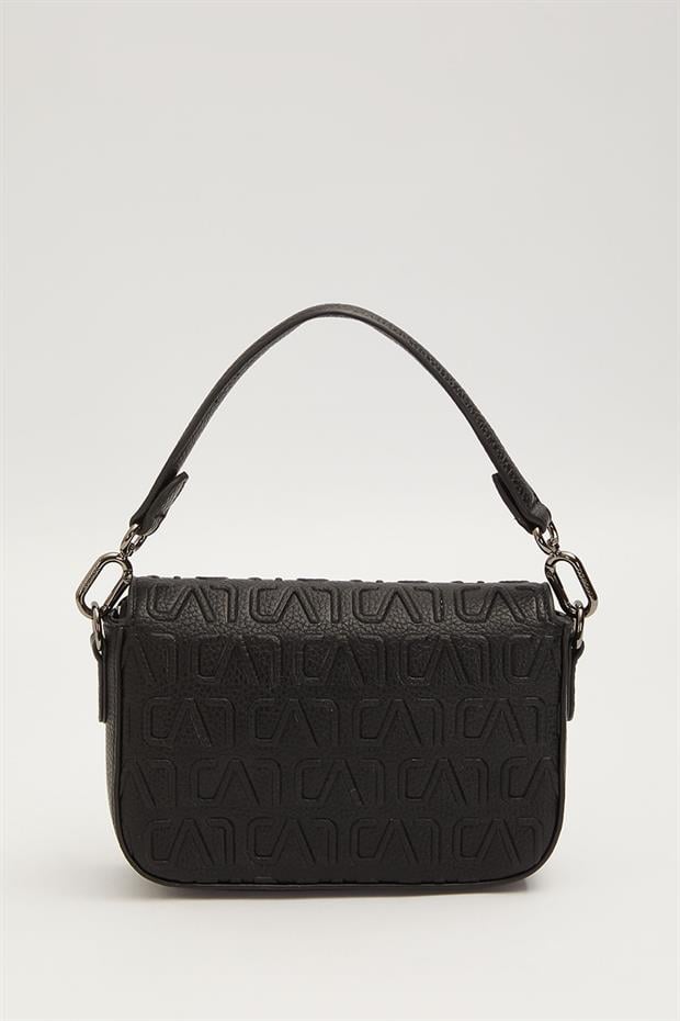 Siyah Kısa Askılı Dokulu Omuz Çantası