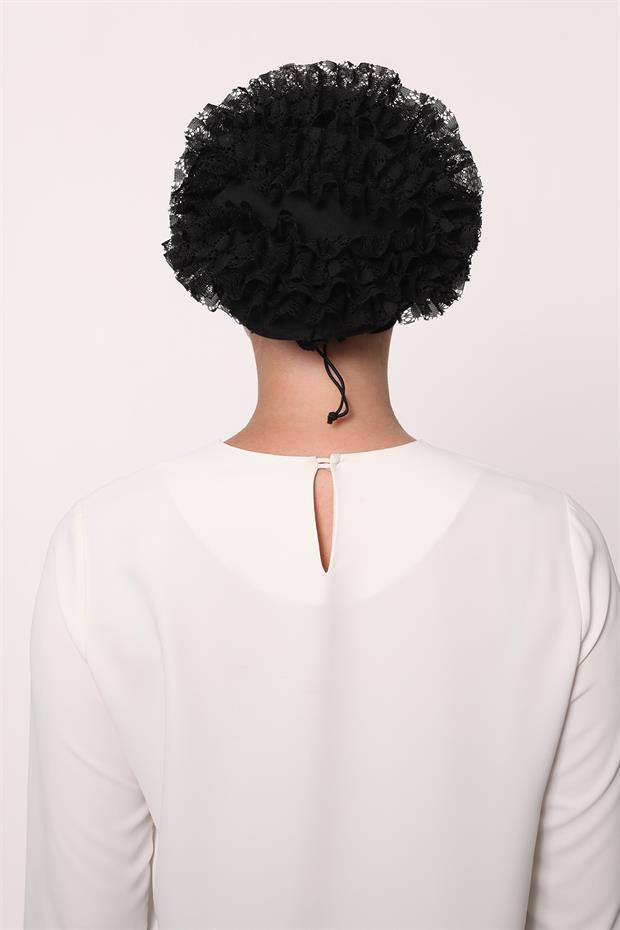 Siyah Klipsli Silikonlu Dikişsiz Fırfır Bone