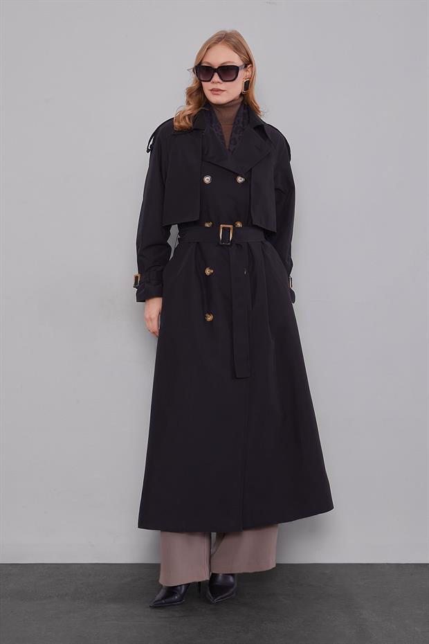 Siyah Kol Kemerli Trençkot
