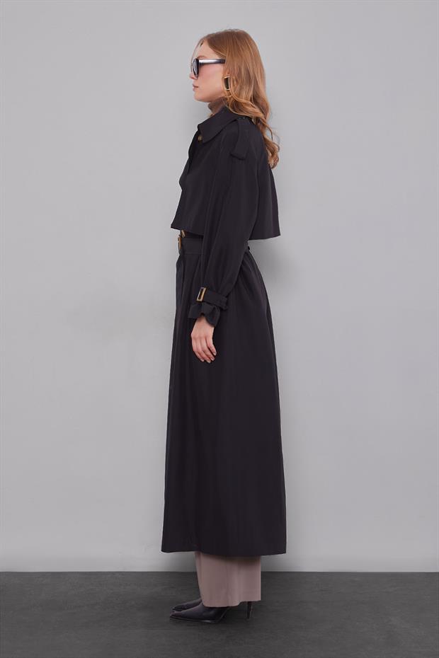 Siyah Kol Kemerli Trençkot