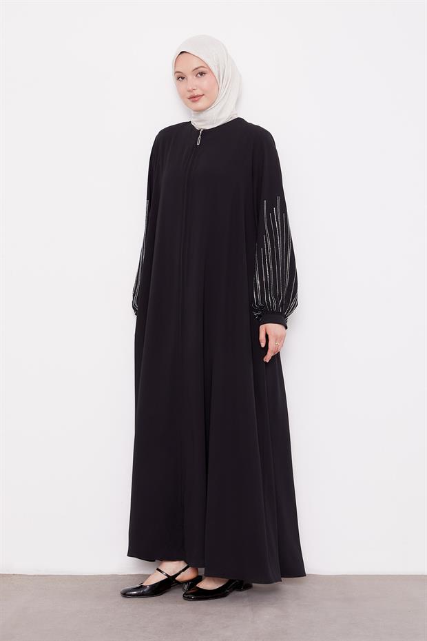 Siyah Kolları Taş Detay Ferace