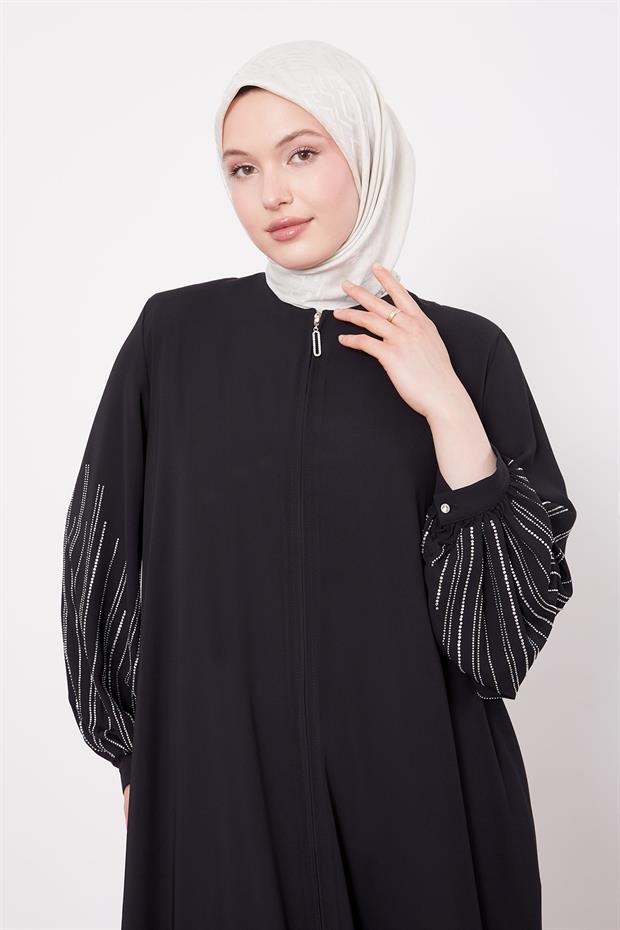 Siyah Kolları Taş Detay Ferace
