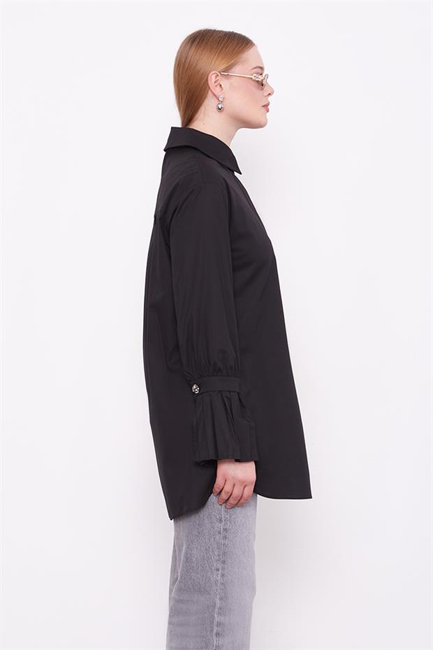 Siyah Kolu Plise Detay Gömlek