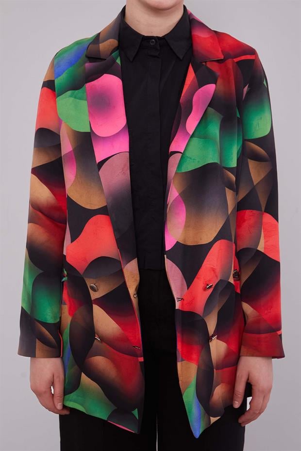 Siyah Kruvaze Desenli Ceket