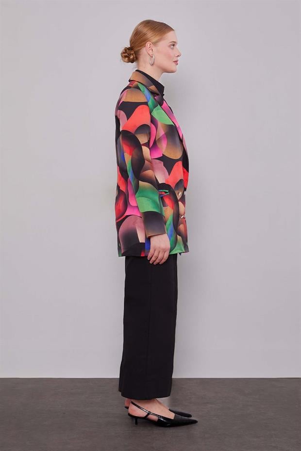 Siyah Kruvaze Desenli Ceket