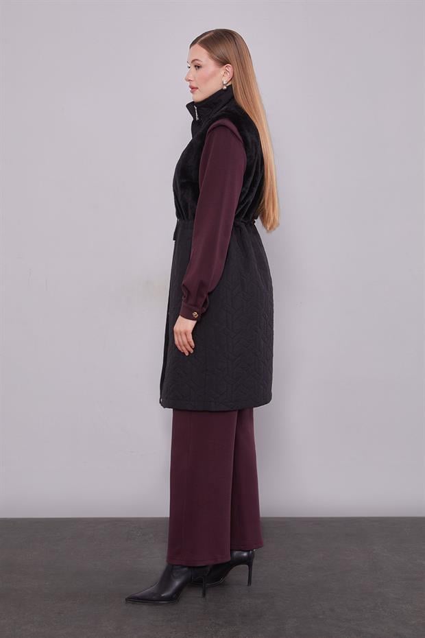 Siyah Kürk Detaylı Yelek