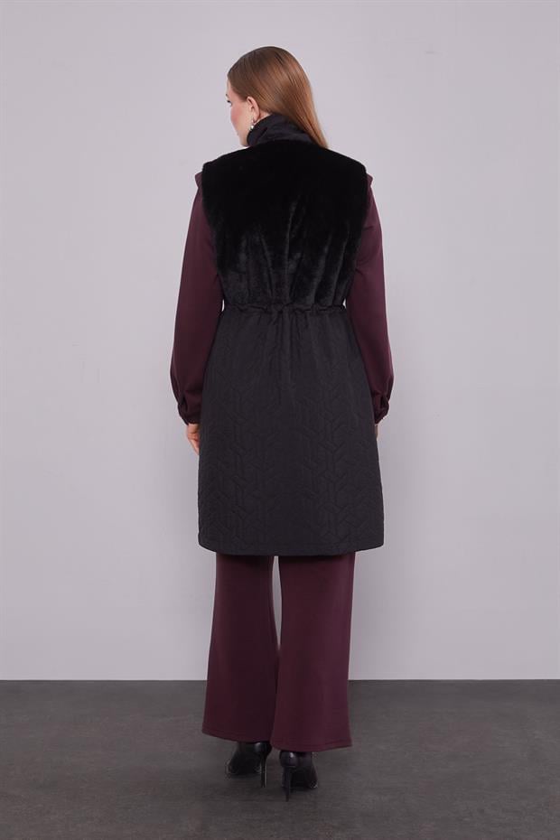 Siyah Kürk Detaylı Yelek