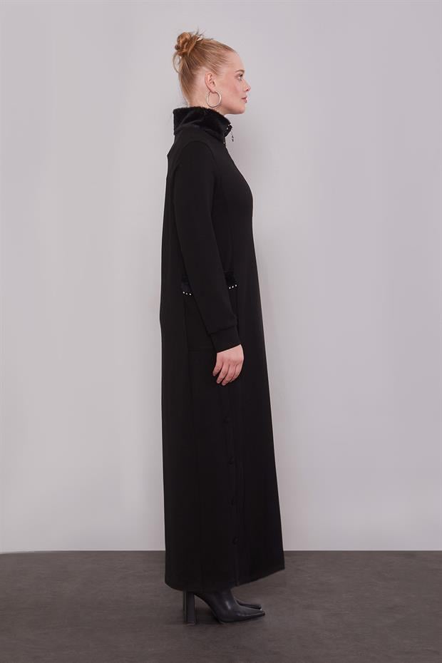 Siyah Kürk Yakalı Elbise