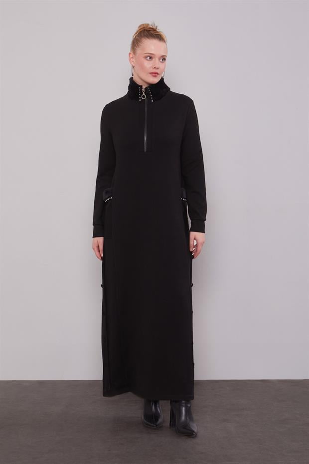 Siyah Kürk Yakalı Elbise