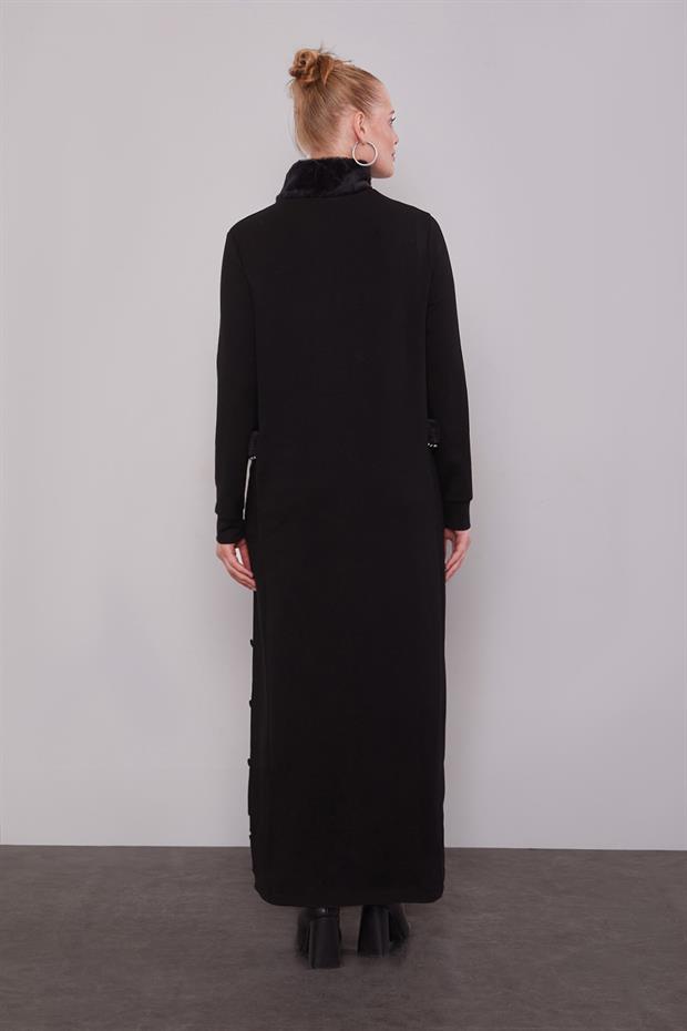 Siyah Kürk Yakalı Elbise