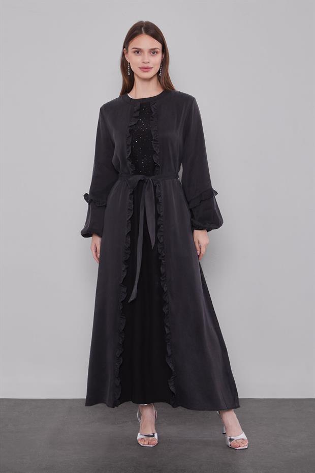 Siyah Kuşak Detaylı Cupra Elbise