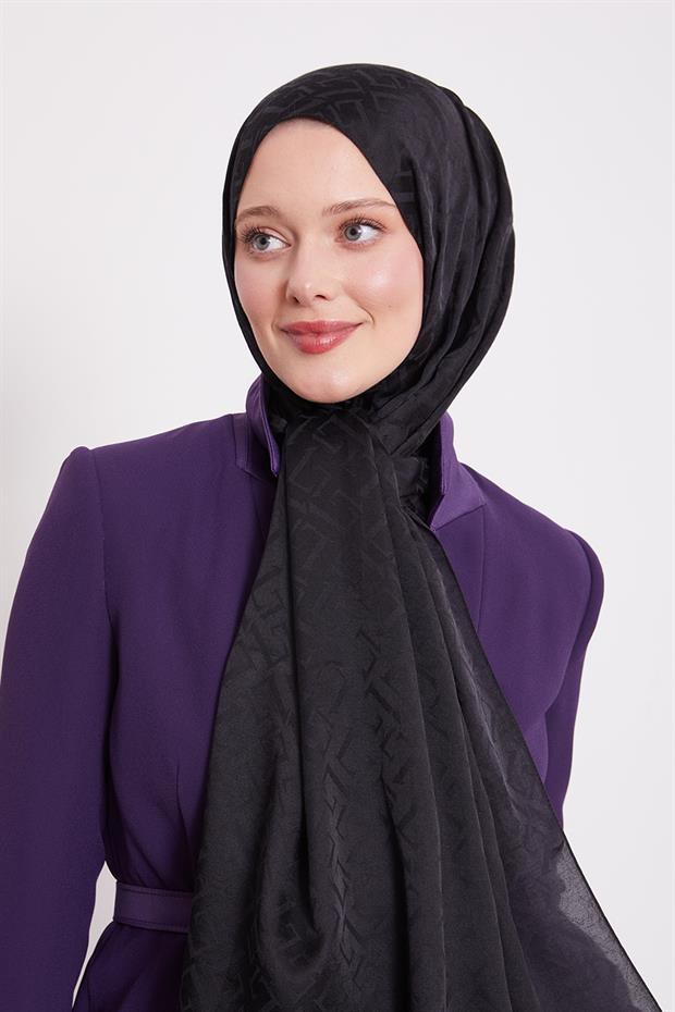 Siyah L Desen İtalyan Jakar Şal