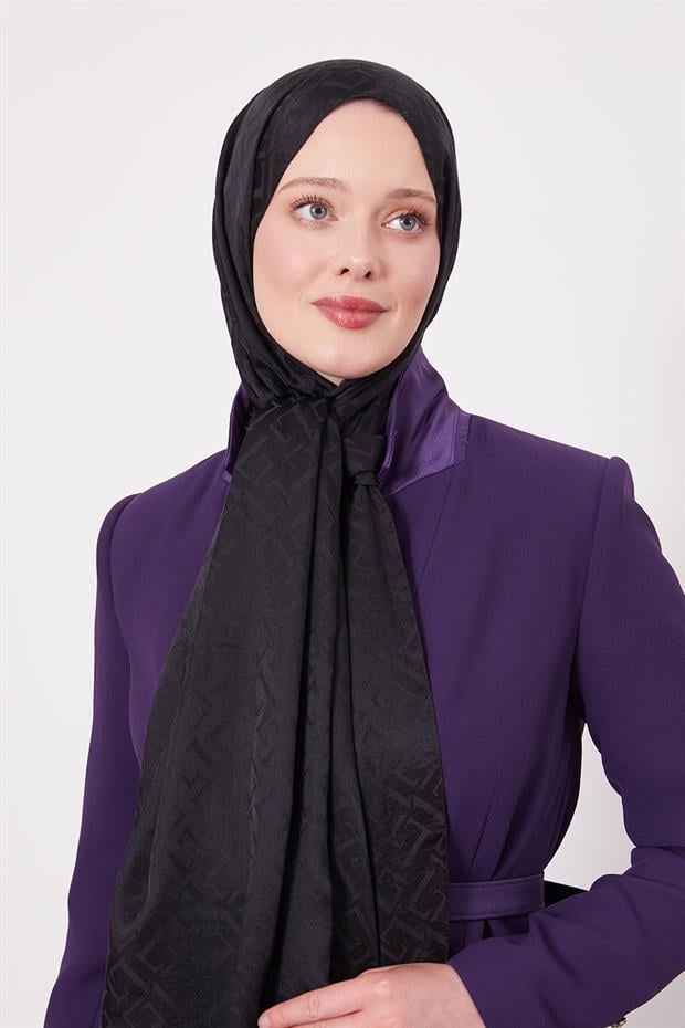 Siyah L Desen İtalyan Jakar Şal