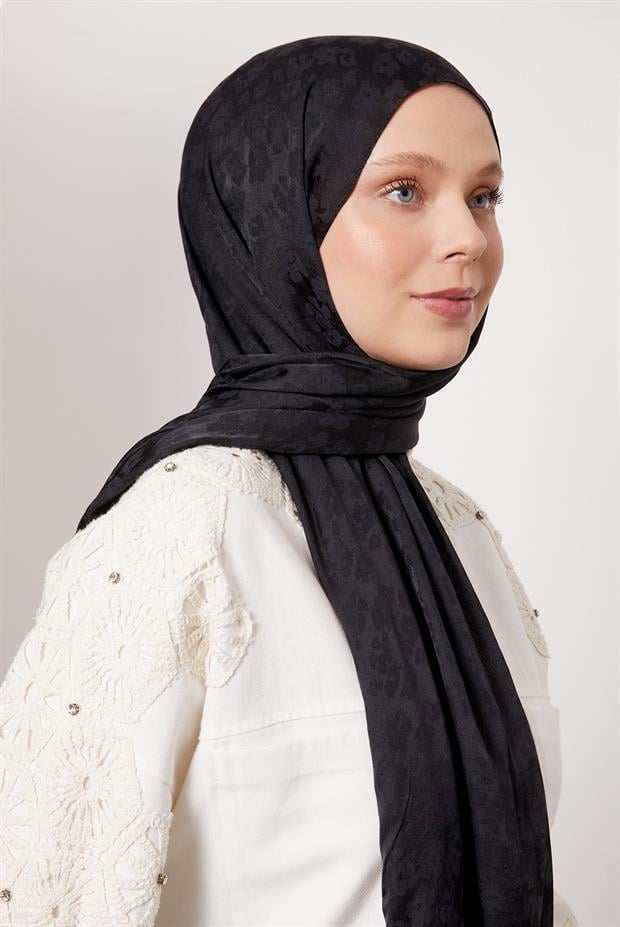 Siyah Leopar Desen İtalyan Jakar Şal