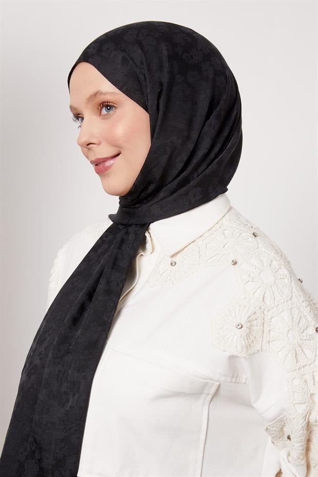 Siyah Leopar Desen İtalyan Jakar Şal
