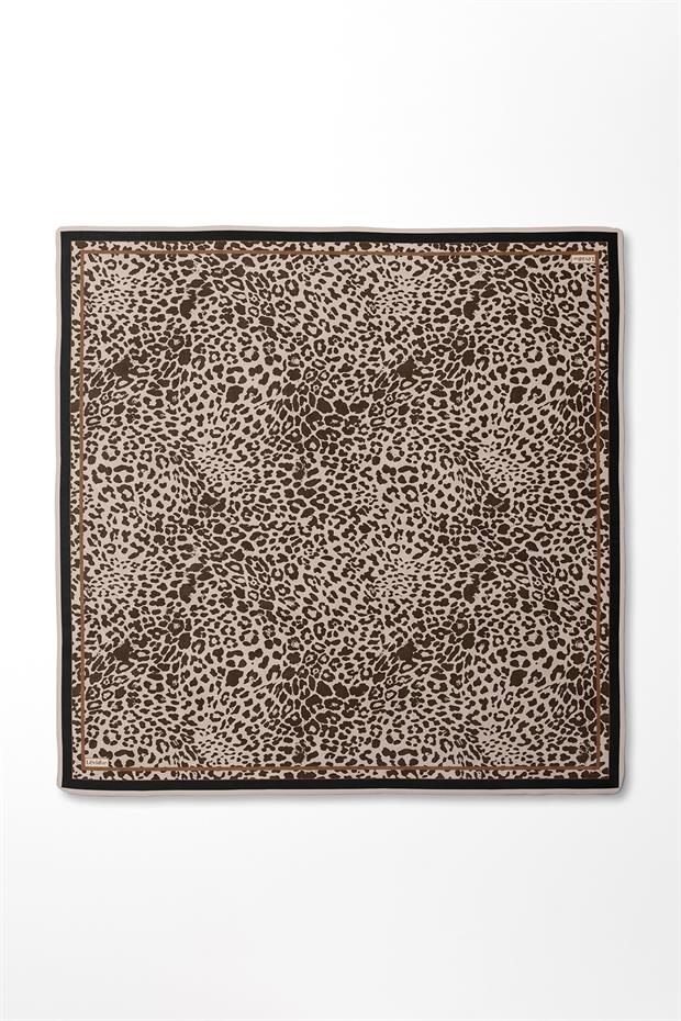 Siyah Leopar Desen Twill İpek Eşarp