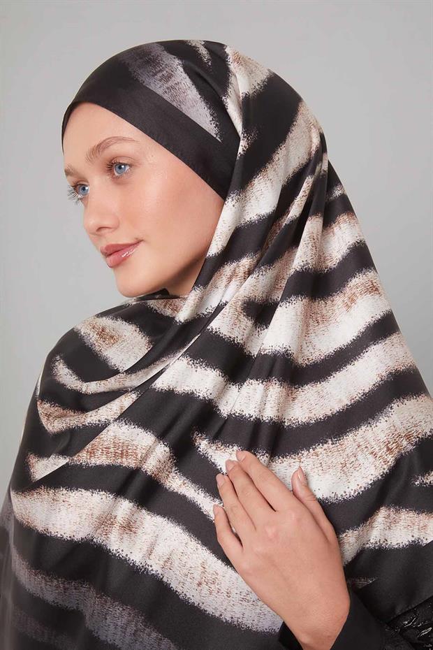 Siyah Leopar Desen Twill Şal