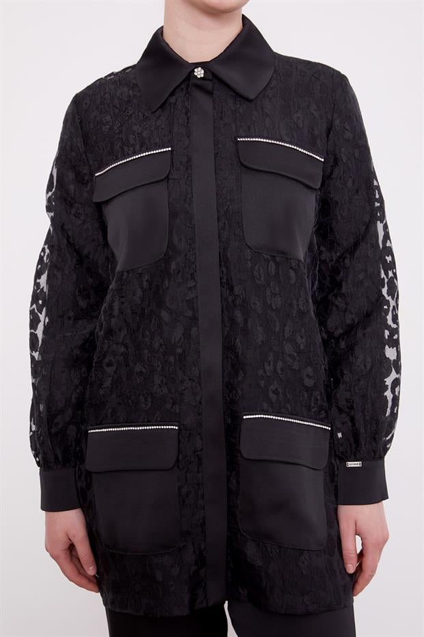 Siyah Leopar Tül Görünümlü İkili Takım