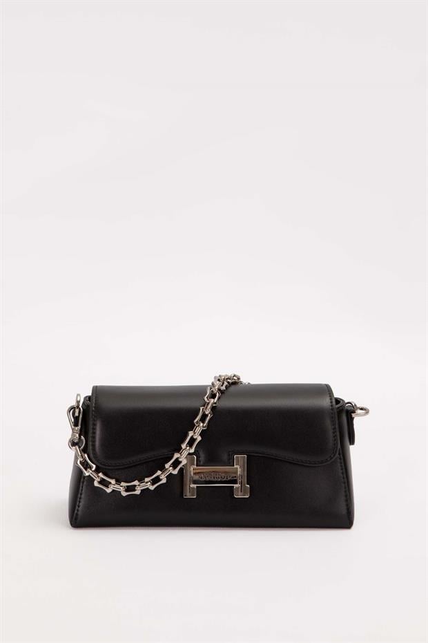 Siyah Logo Tokalı Omuz Çantası