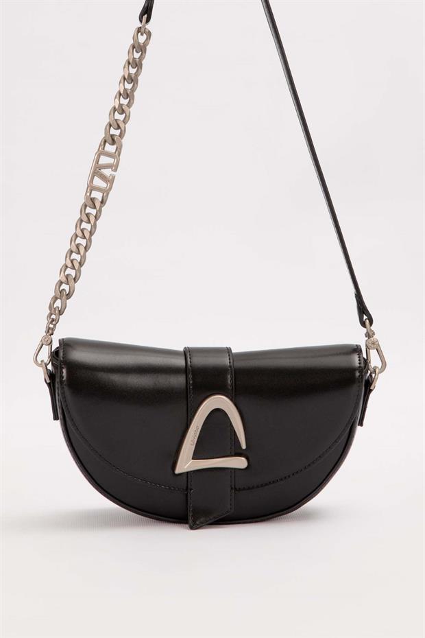 Siyah Logo Zincir Detaylı Omuz Çantası