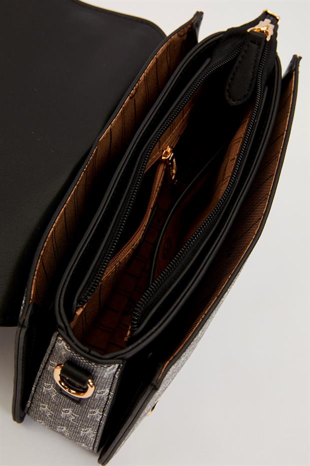 Siyah Logolu Monogram Desen El Çantası