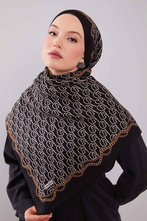 Siyah LVD Baskılı Yün İpek Şal