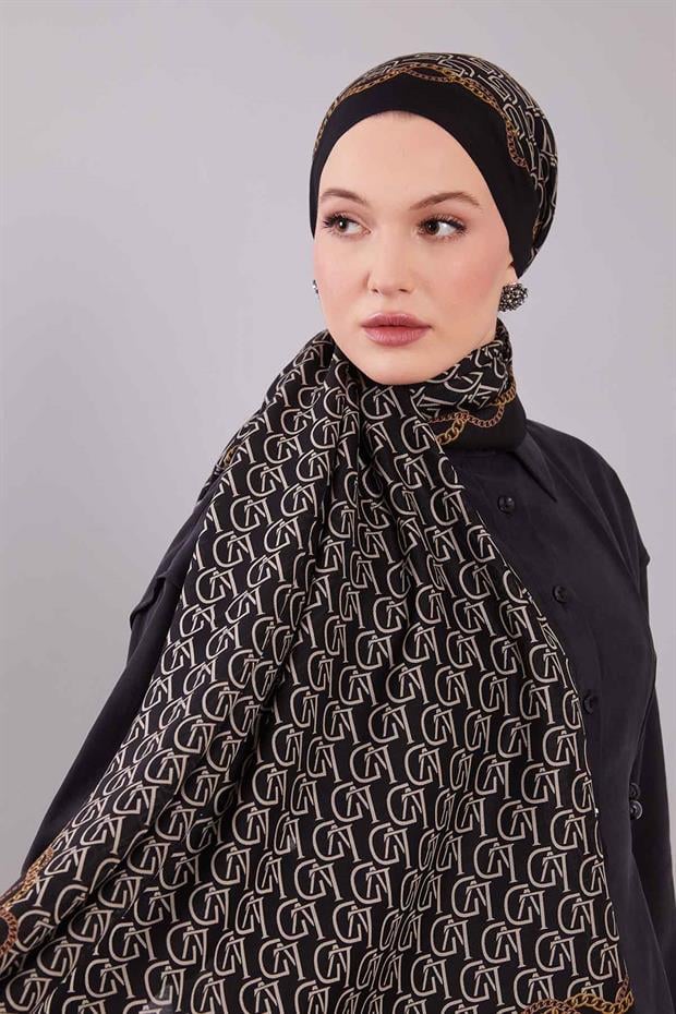 Siyah LVD Baskılı Yün İpek Şal