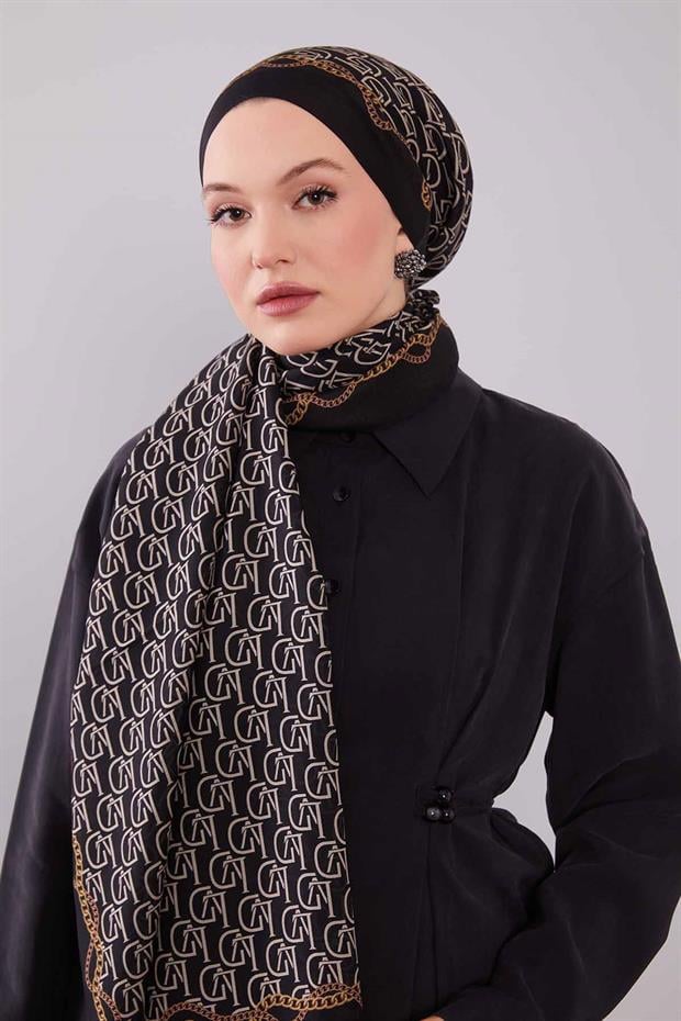 Siyah LVD Baskılı Yün İpek Şal