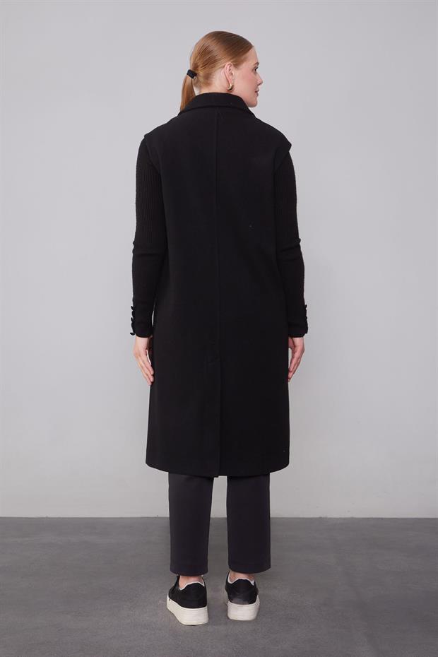 Siyah Maxi Boy Kaşe Yelek