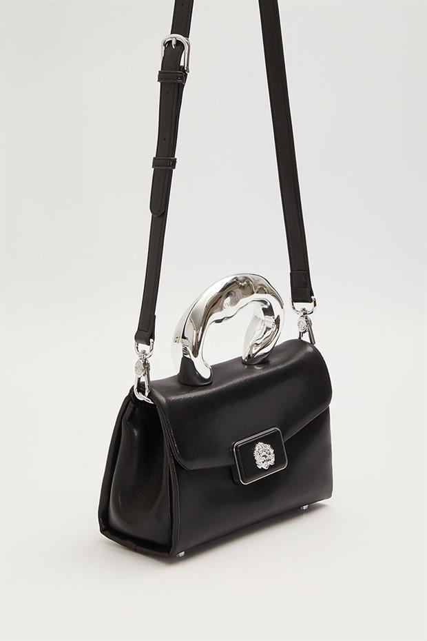 Siyah Metal Aksesuar Tokalı El Çantası