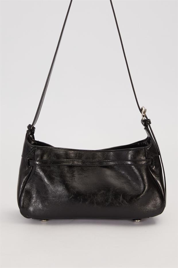 Siyah Metal Kilit Kapamalı Omuz Çantası