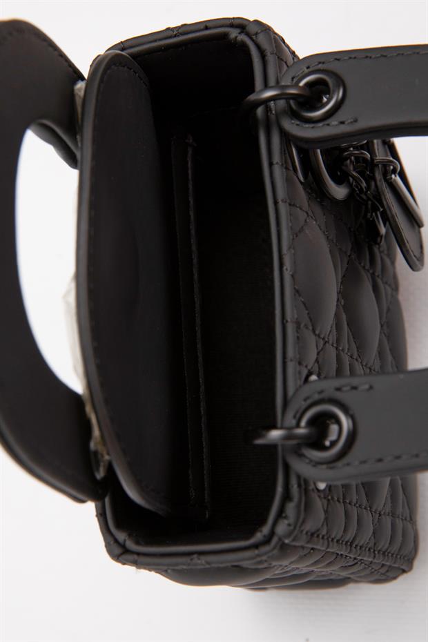 Siyah Mini Boy Aksesuar Detaylı El Çantası