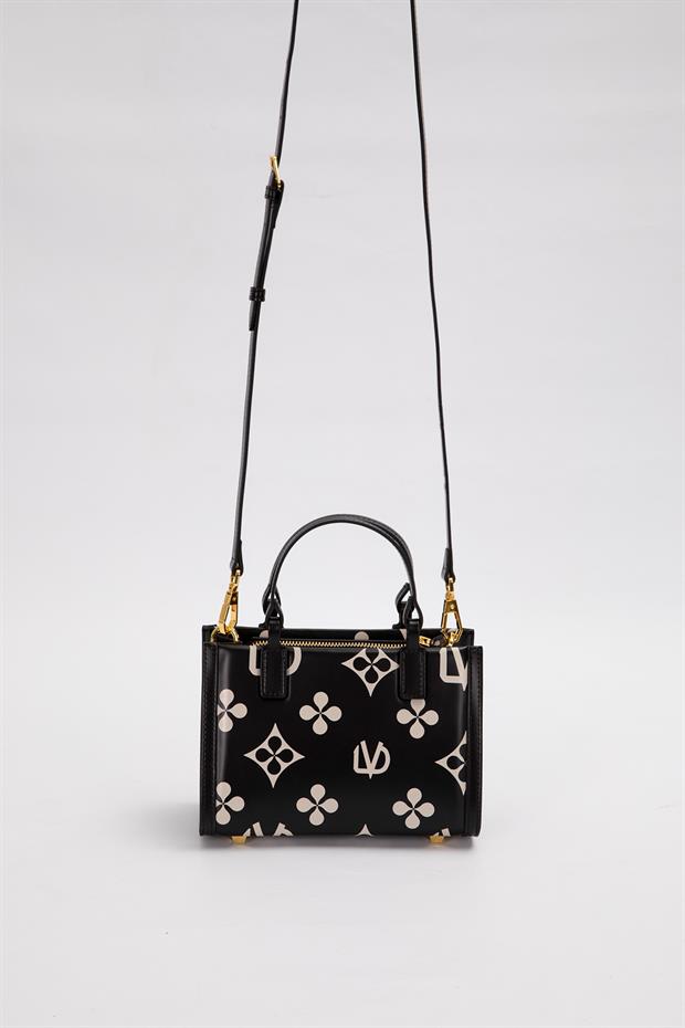 Siyah Mini Boy Baskılı El Çantası