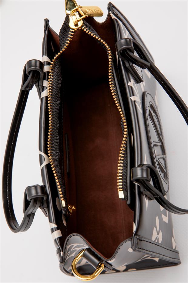 Siyah Mini Boy Baskılı El Çantası