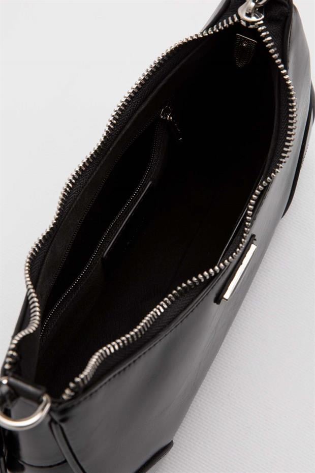 Siyah Mini Cüzdan Detaylı Omuz Çantası