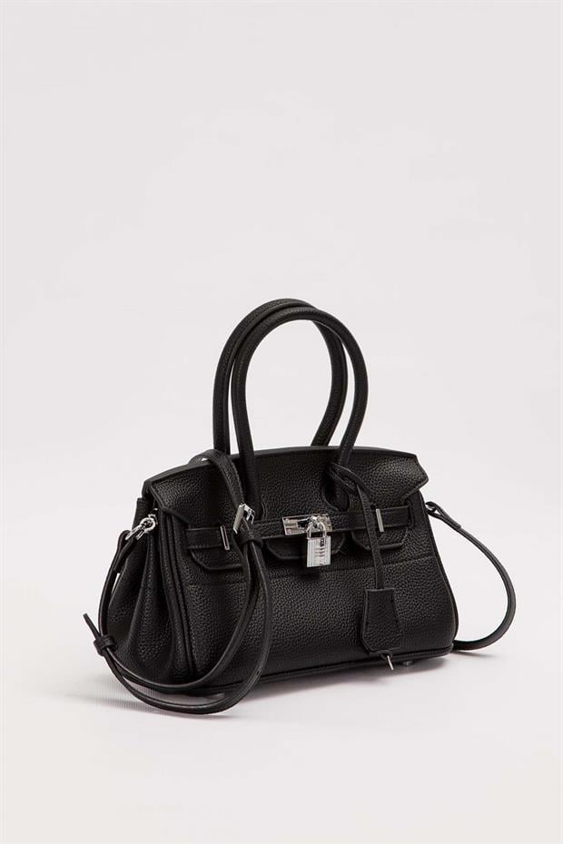 Siyah Mini Kilit Detaylı El Çantası