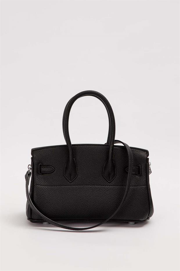 Siyah Mini Kilit Detaylı El Çantası