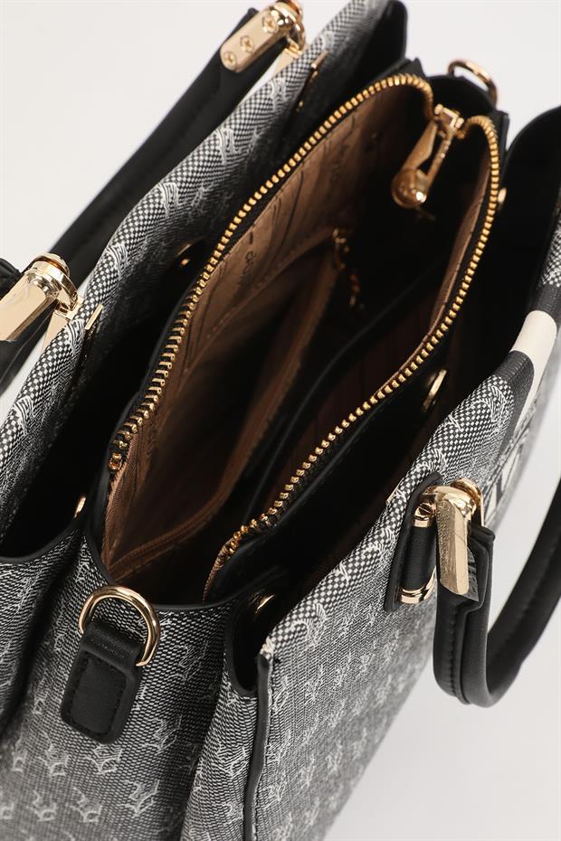 Siyah Monogram Desenli El Çantası