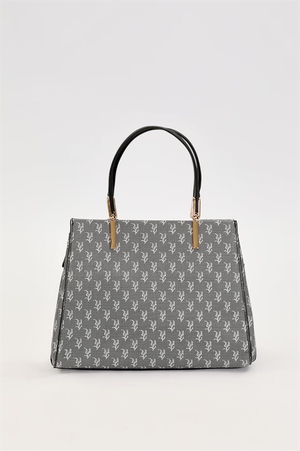 Siyah Monogram Desenli El Çantası