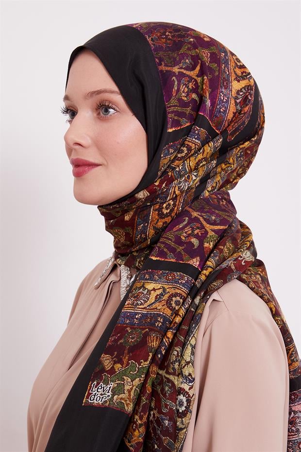Siyah Motif Desen Royal Şal