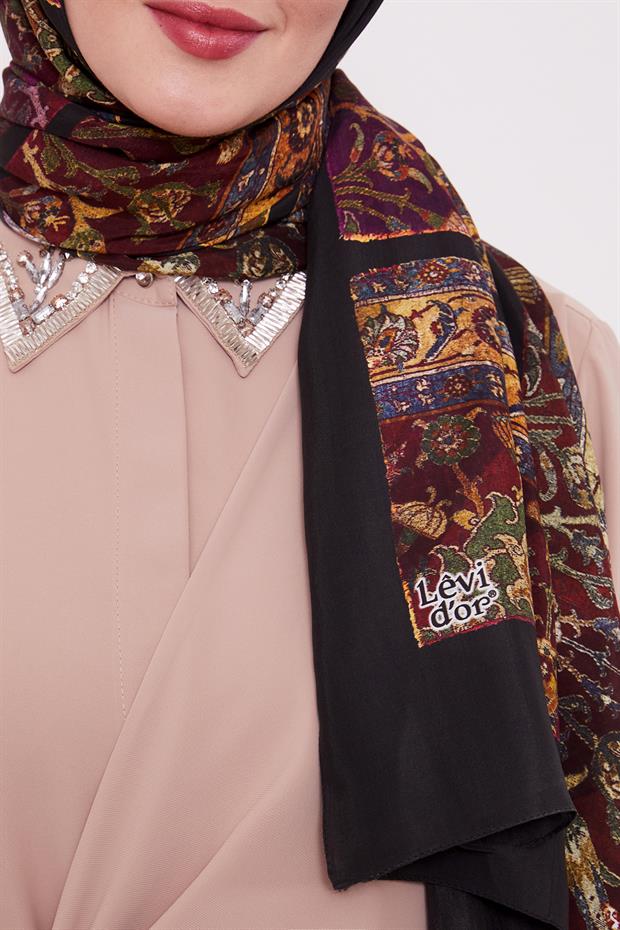 Siyah Motif Desen Royal Şal
