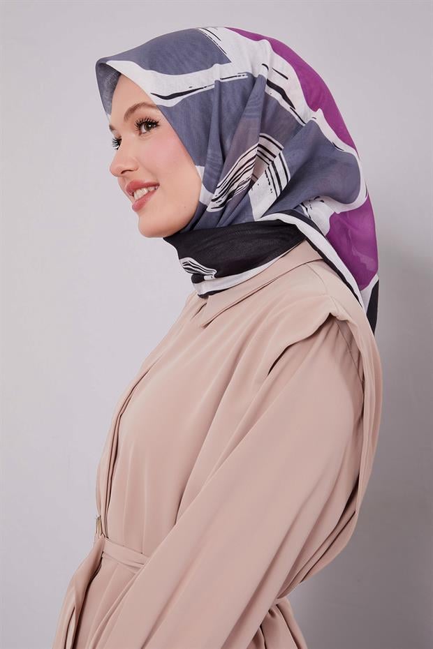 Siyah - Oranj Soyut Desen Soft Eşarp