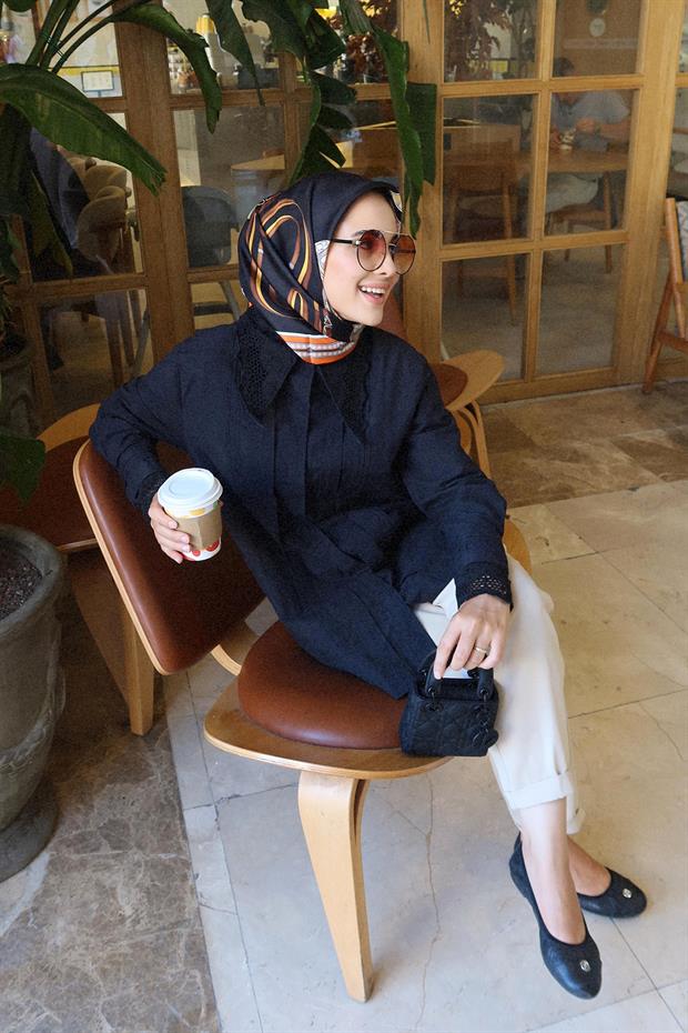 Siyah - Oranj Twill İpek Eşarp Lunera Koleksiyonu