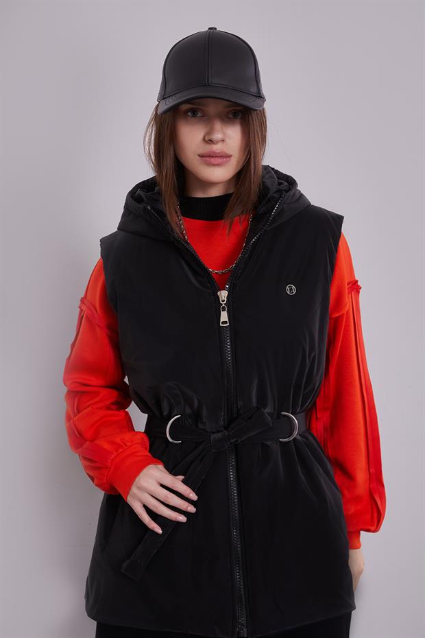 Siyah - Oranj Yelekli Sweat Spor Takım
